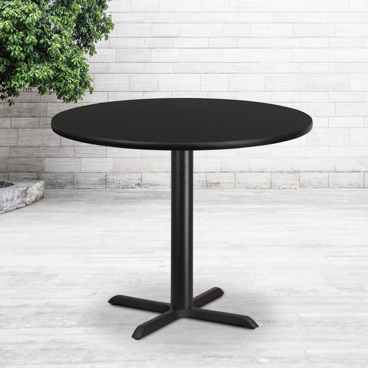 Black |#| 42inch Round Black Laminate Table Top with 33inch x 33inch Table Height Base