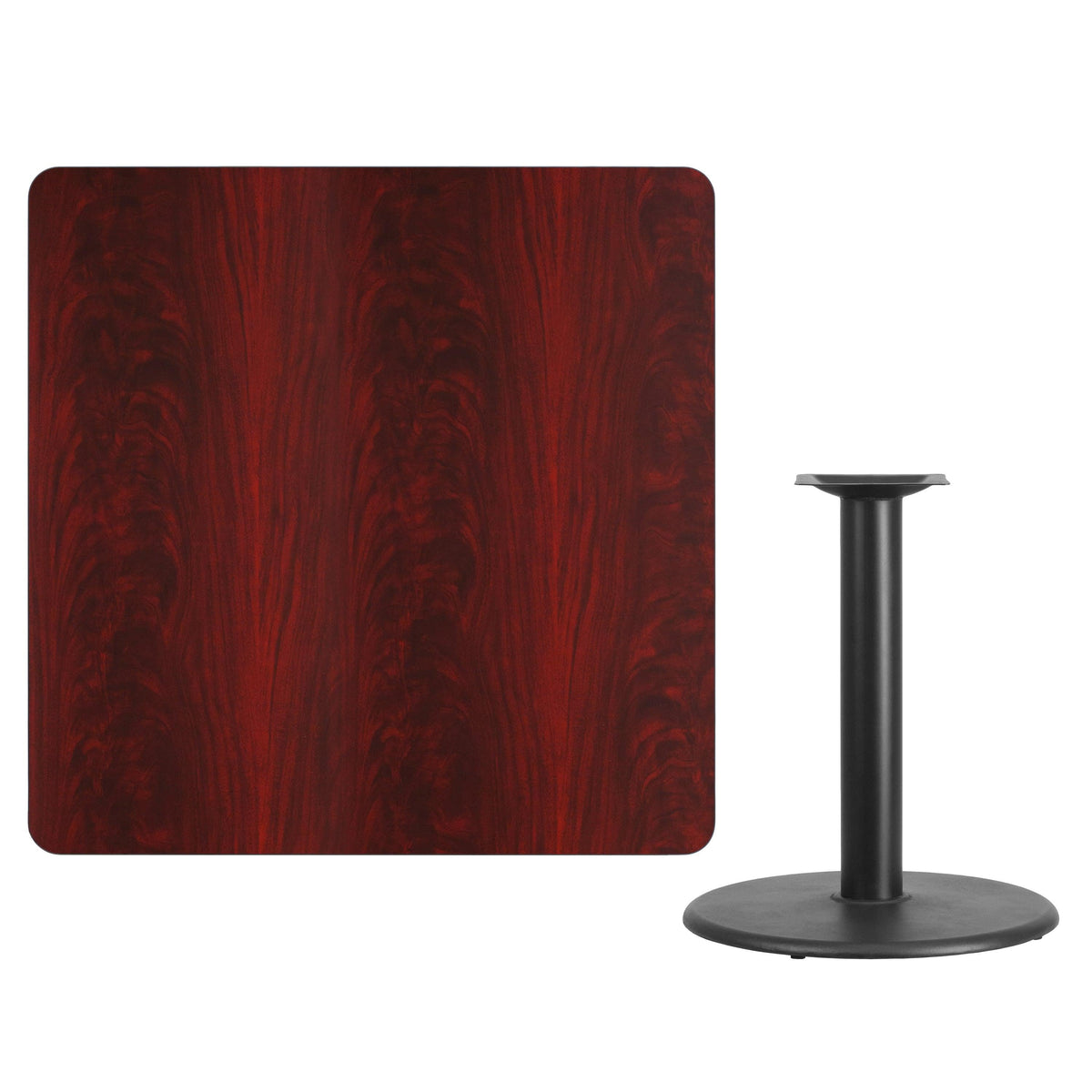 Mahogany |#| 42inch Square Mahogany Laminate Table Top with 24inch Round Table Height Base