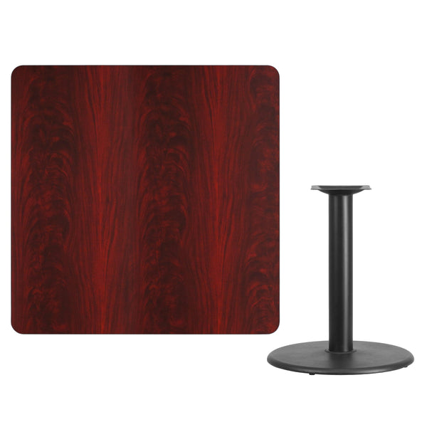 Walnut |#| 42inch Square Walnut Laminate Table Top with 24inch Round Table Height Base