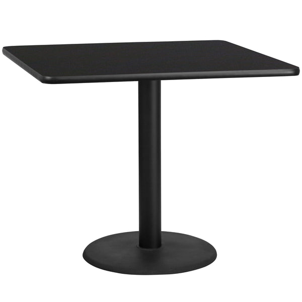 Black |#| 42inch Square Black Laminate Table Top with 24inch Round Table Height Base