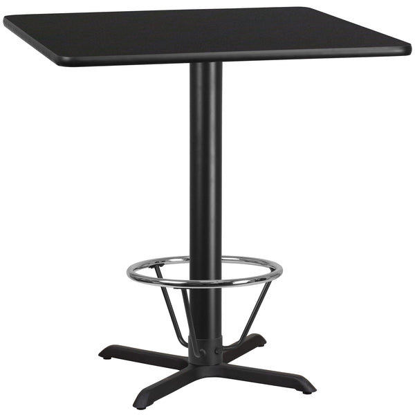 Black |#| 42inch Square Black Laminate Table Top with 33inch x 33inch Bar Height Table Base