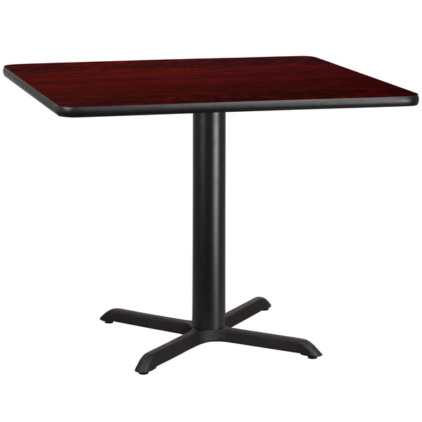 Mahogany |#| 42inch Square Mahogany Laminate Table Top with 33inch x 33inch Table Height Base
