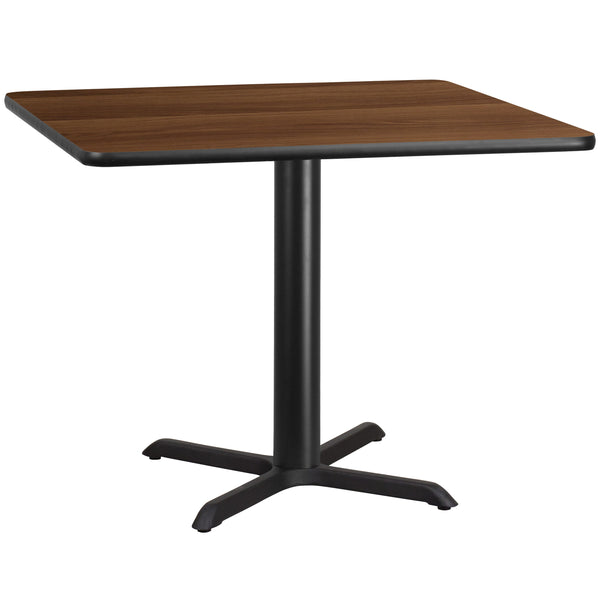 Walnut |#| 42inch Square Walnut Laminate Table Top with 33inch x 33inch Table Height Base