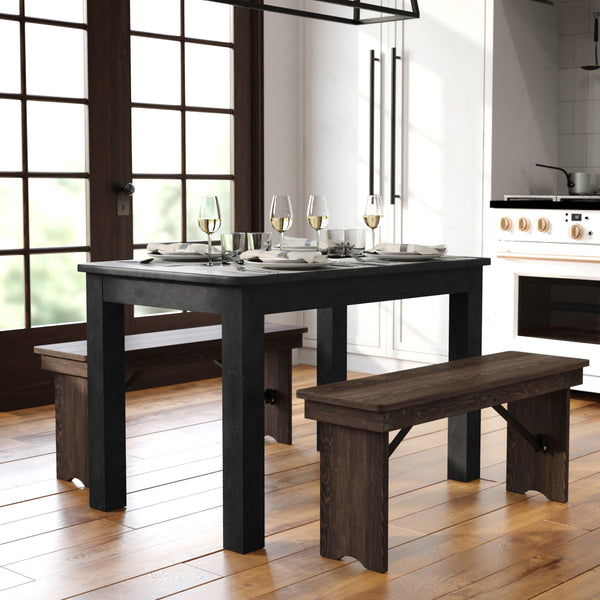 Black Wash |#| 46inch x 30inch Rectangular Black Wash Solid Pine Farm Dining Table