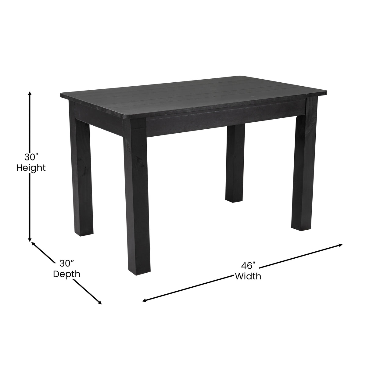 Black Wash |#| 46inch x 30inch Rectangular Black Wash Solid Pine Farm Dining Table