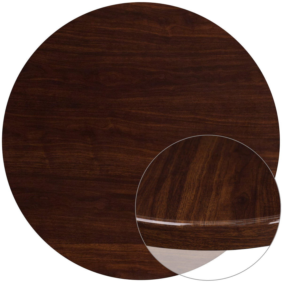Walnut |#| 48inch Round High-Gloss Walnut Resin Table Top with 2inch Thick Drop-Lip