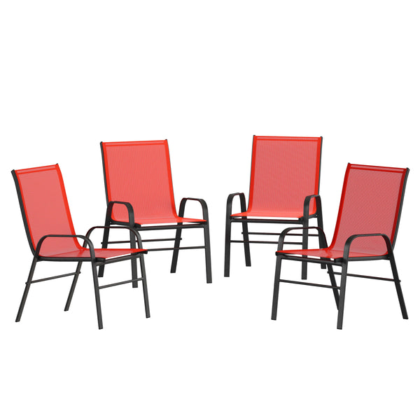 Red |#| 4 Pack Red Outdoor Stack Chair with Flex Comfort Material - Patio Stack Chair