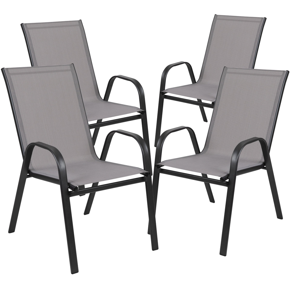 Gray |#| 4 Pack Gray Outdoor Stack Chair with Flex Comfort Material - Patio Stack Chair