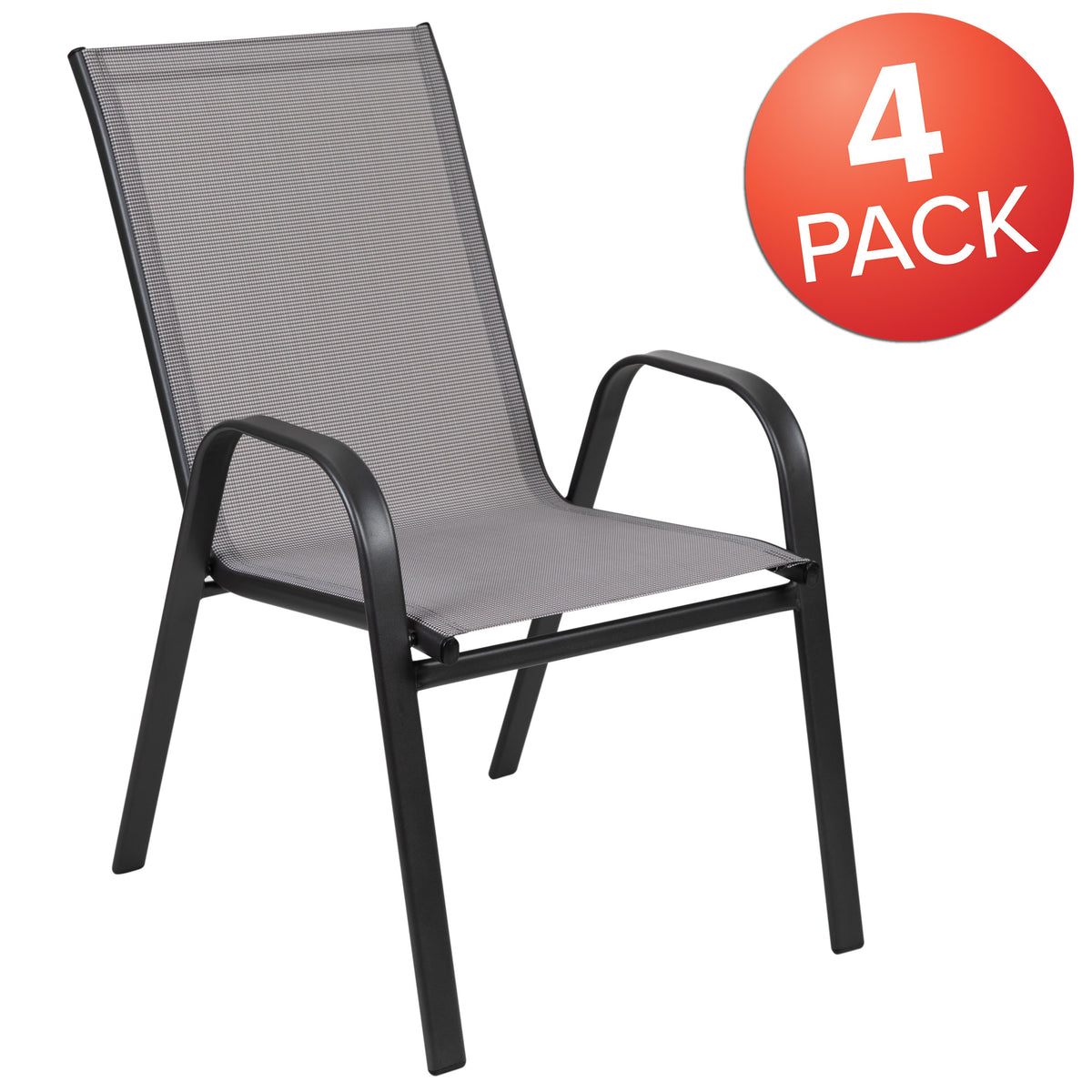 Gray |#| 4 Pack Gray Outdoor Stack Chair with Flex Comfort Material - Patio Stack Chair