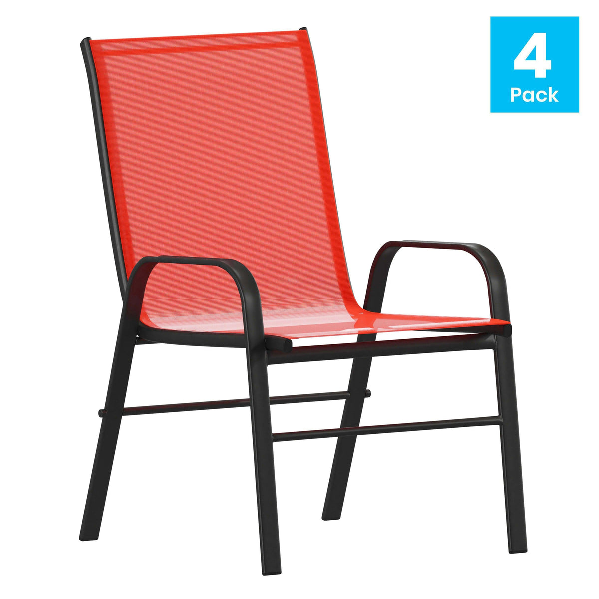 Red |#| 4 Pack Red Outdoor Stack Chair with Flex Comfort Material - Patio Stack Chair