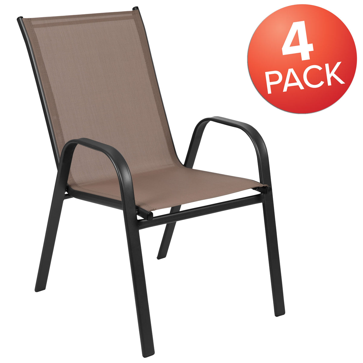 Brown |#| 4 Pack Brown Outdoor Stack Chair with Flex Comfort Material - Patio Stack Chair