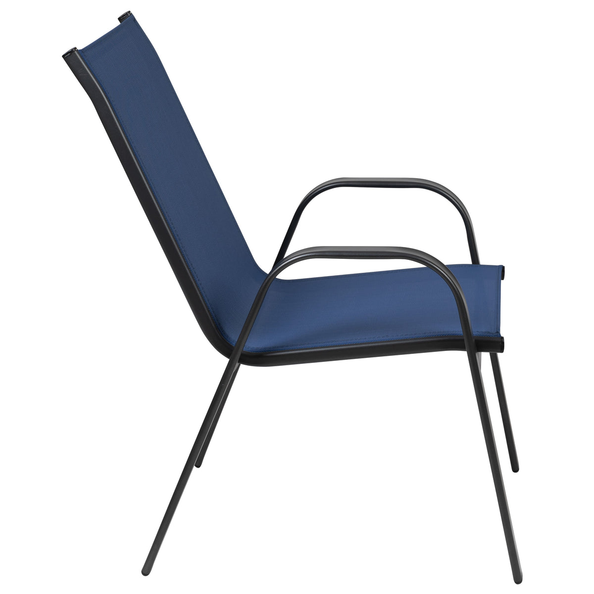 Navy |#| 4 Pack Navy Outdoor Stack Chair with Flex Comfort Material - Patio Stack Chair