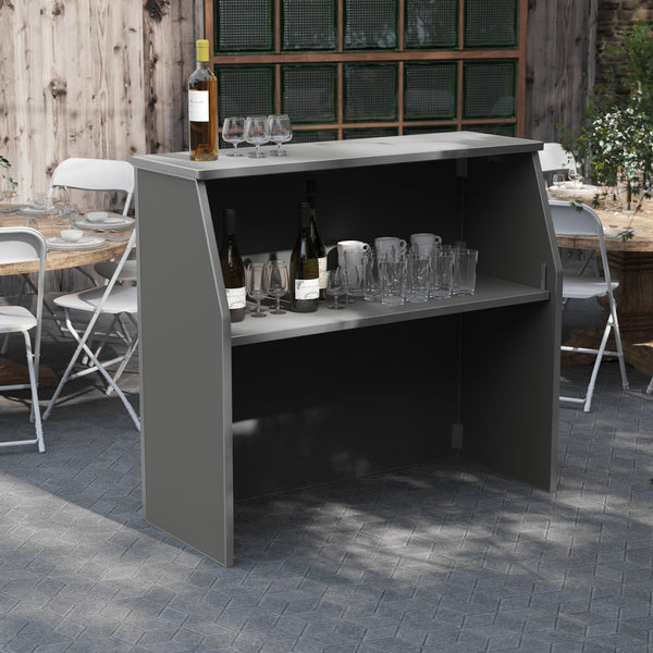 Gray |#| 4' Slate Gray Laminate Foldable Portable Event Bar - Catering/Bartender Bar