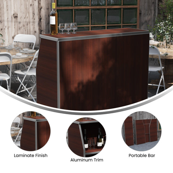 Walnut Woodgrain |#| 4' Walnut Laminate Foldable Portable Event Bar - Catering/Bartender Bar