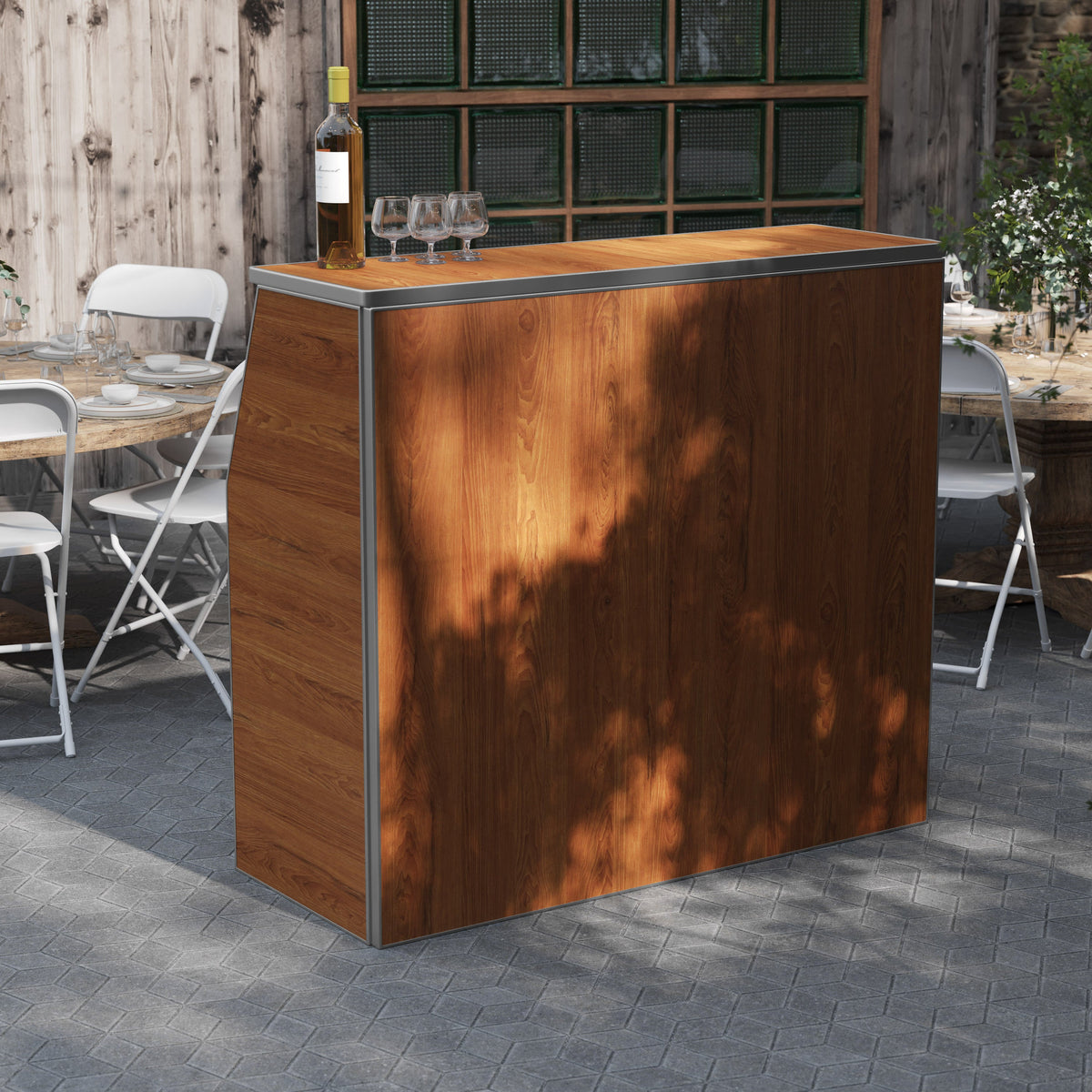 Maple Woodgrain |#| 4' Maple Laminate Foldable Portable Event Bar - Catering/Bartender Bar