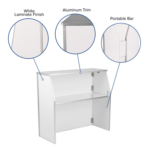 White |#| 4' Black Marble Laminate Foldable Bar - Portable Event Bar - Caterer/Bartendar