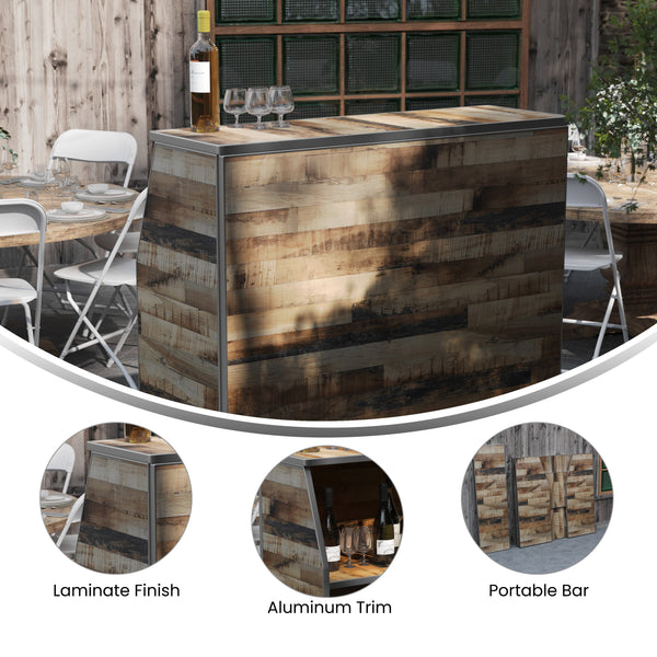 Rustic Natural |#| 4' Rustic Laminate Foldable Portable Event Bar - Catering/Bartender Bar
