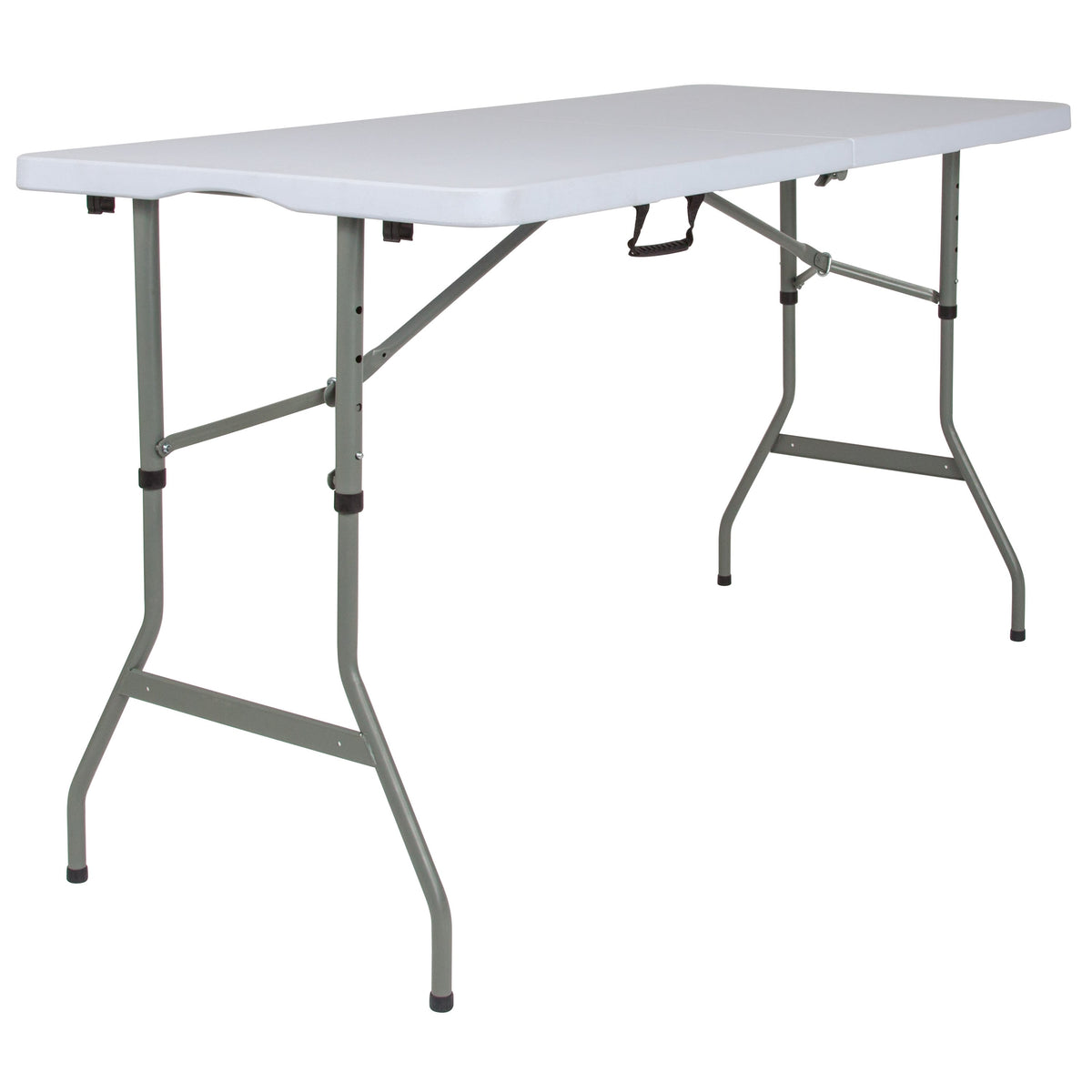 5-Foot Height Adjustable Bi-Fold Granite White Plastic Folding Table with Handle