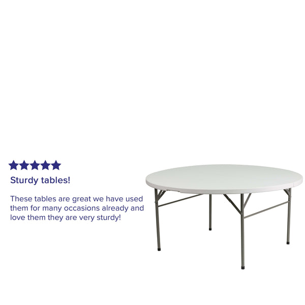 5-Foot Round Bi-Fold Granite White Plastic Folding Table with Carrying Handle