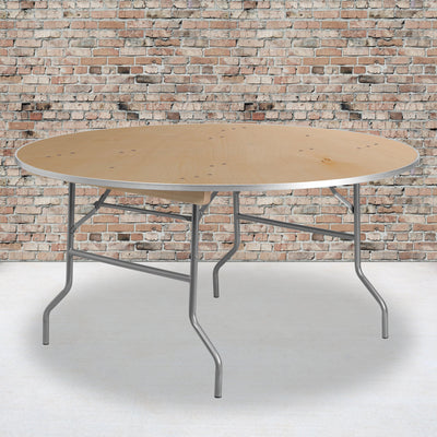 5-Foot Round HEAVY DUTY Birchwood Folding Banquet Table with METAL Edges