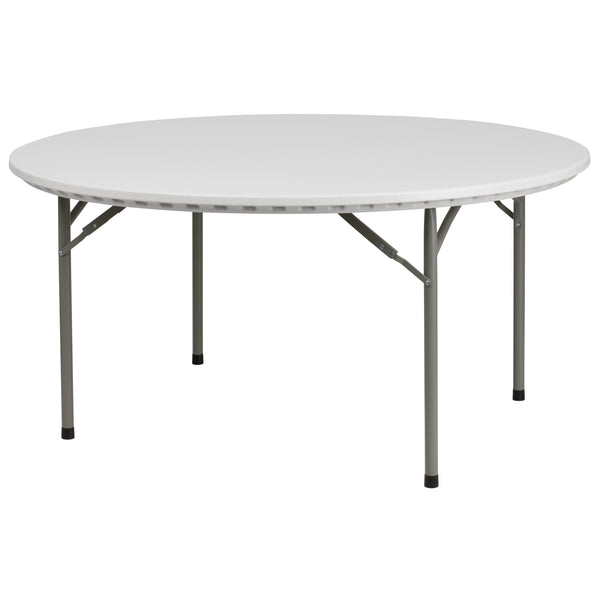 5-Foot Round Granite White Plastic Folding Table - Banquet / Event Folding Table