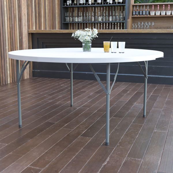 5-Foot Round Granite White Plastic Folding Table - Banquet / Event Folding Table