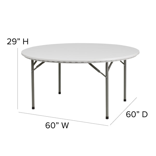 5-Foot Round Granite White Plastic Folding Table - Banquet / Event Folding Table