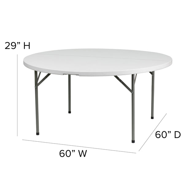 5-Foot Round Granite White Plastic Folding Table - Banquet / Event Folding Table