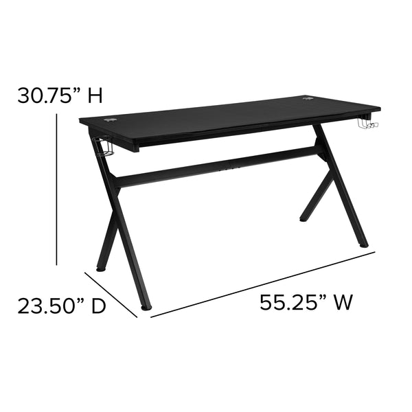 55inch Black Computer Gaming Desk - Headphone Holder - Cable Management - Mouse Pad