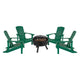 Green |#| Star and Moon Fire Pit with Mesh Cover & 4 Green Poly Resin Adirondack Chairs