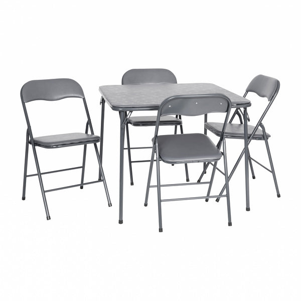 Gray |#| 5 Piece Gray Folding Card Table and Chair Set with Upholstered Table Top