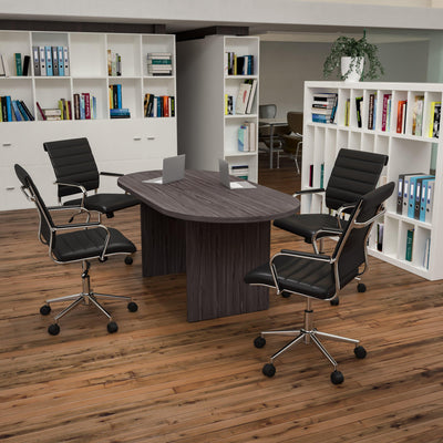 5 Piece Oval Conference Table Set with 4 LeatherSoft Ribbed Executive Chairs - View 2
