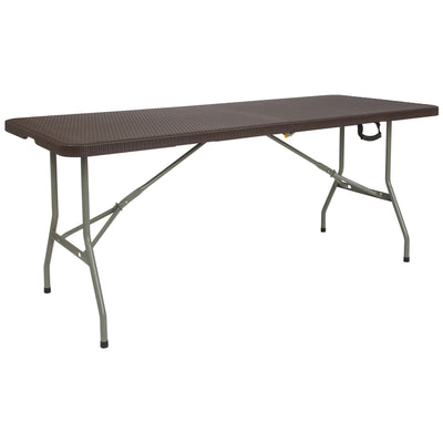 6-Foot Bi-Fold Rattan Plastic Folding Table - View 1