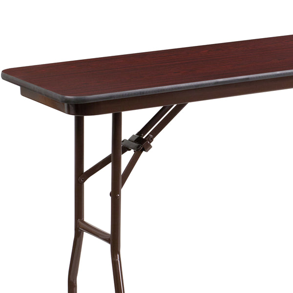 6-Foot Mahogany Melamine Laminate Folding Training/Seminar Table - Event Table