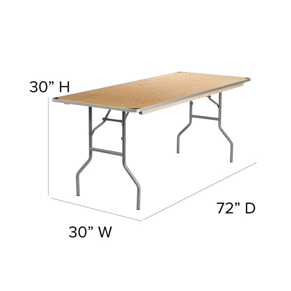 6-Foot Rectangular Birchwood Folding Banquet Table with Corner Guards