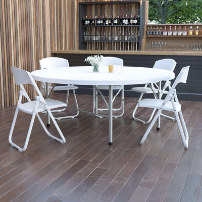 6-Foot Round Bi-Fold Plastic Banquet and Event Folding Table with Carrying Handle - View 2