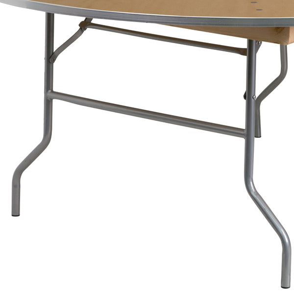 6-Foot Round HEAVY DUTY Birchwood Folding Banquet Table with METAL Edges