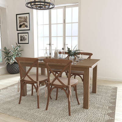 60" x 38" Farm Table Set with 4 Cross Back Chairs and Cushions - View 2