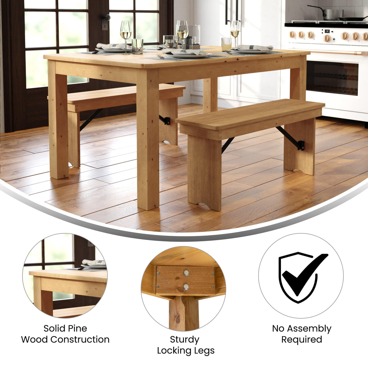 Light Natural |#| 60inch x 38inch Rectangular Light Natural Solid Pine Farm Dining Table