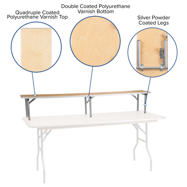 72inch x 12inch x 12inch Birchwood Bar Top Riser with Silver Legs