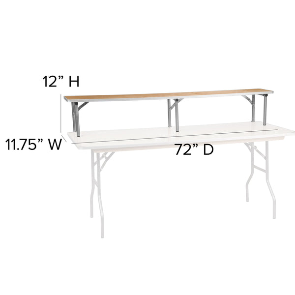 72inch x 12inch x 12inch Birchwood Bar Top Riser with Silver Legs