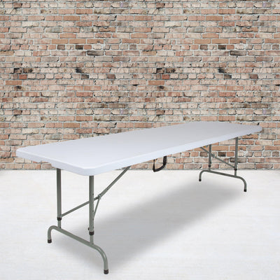 8-Foot Height Adjustable Bi-Fold Plastic Banquet and Event Folding Table with Carrying Handle - View 2