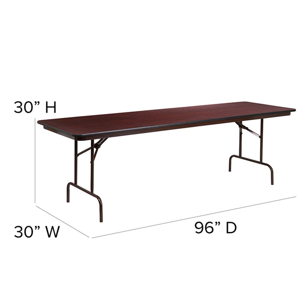 8-Foot Mahogany Melamine Laminate Folding Banquet & Catering Table