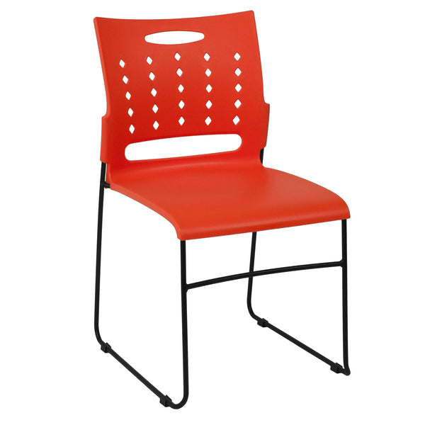 Orange |#| 881 lb. Capacity Orange Sled Base Stack Chair with Carry Handle & Air-Vent Back