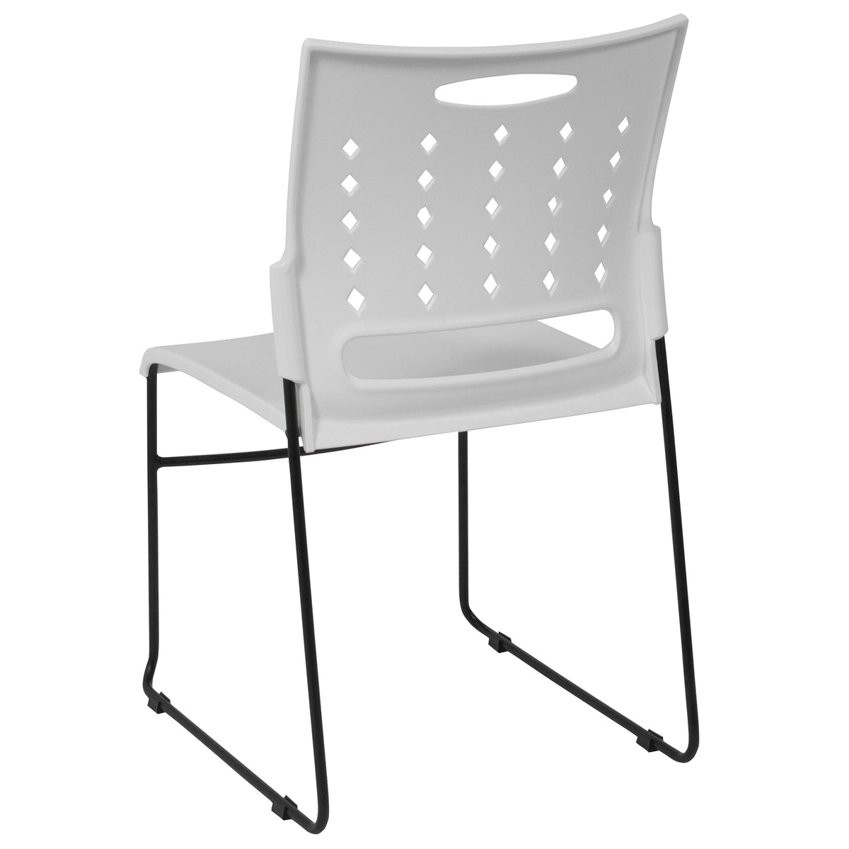 White |#| 881 lb. Capacity White Sled Base Stack Chair with Carry Handle and Air-Vent Back