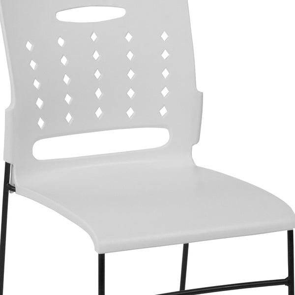 White |#| 881 lb. Capacity White Sled Base Stack Chair with Carry Handle and Air-Vent Back