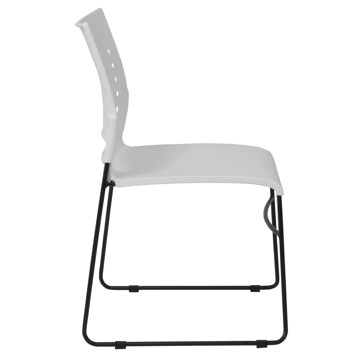 White |#| 881 lb. Capacity White Sled Base Stack Chair with Carry Handle and Air-Vent Back