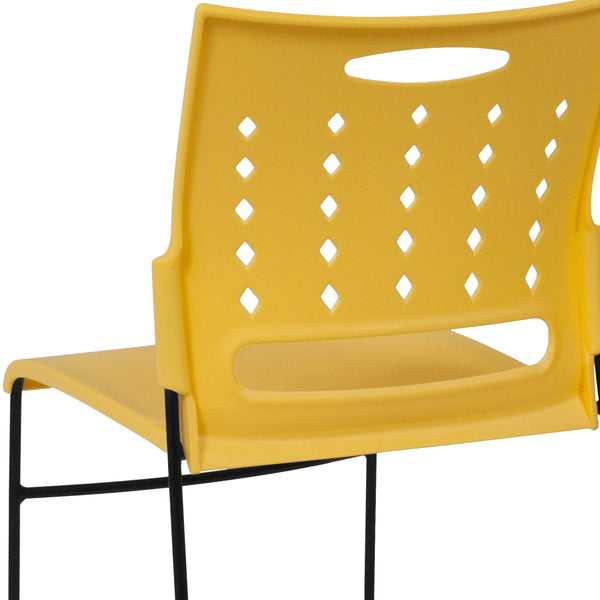 Yellow |#| 881 lb. Capacity Yellow Sled Base Stack Chair with Carry Handle & Air-Vent Back