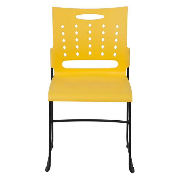 Yellow |#| 881 lb. Capacity Yellow Sled Base Stack Chair with Carry Handle & Air-Vent Back