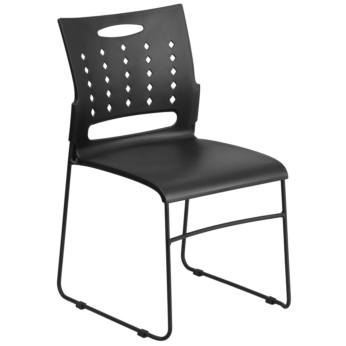 Black |#| 881 lb. Capacity Black Sled Base Stack Chair with Carry Handle and Air-Vent Back